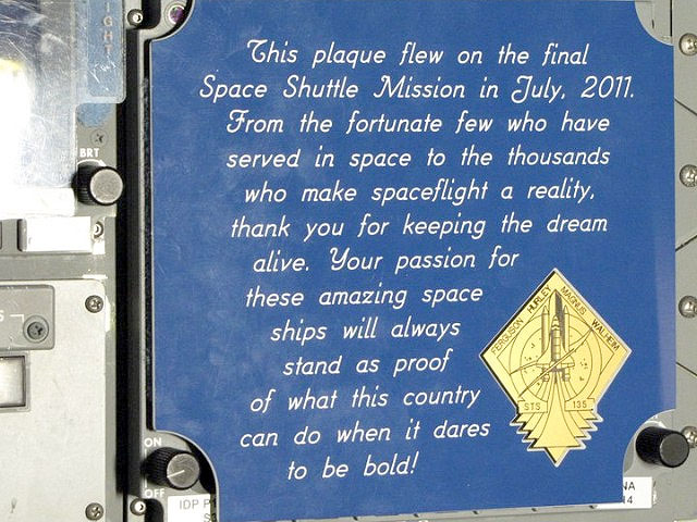 Final Space Shuttle Crew Leaves Plaque on Atlantis